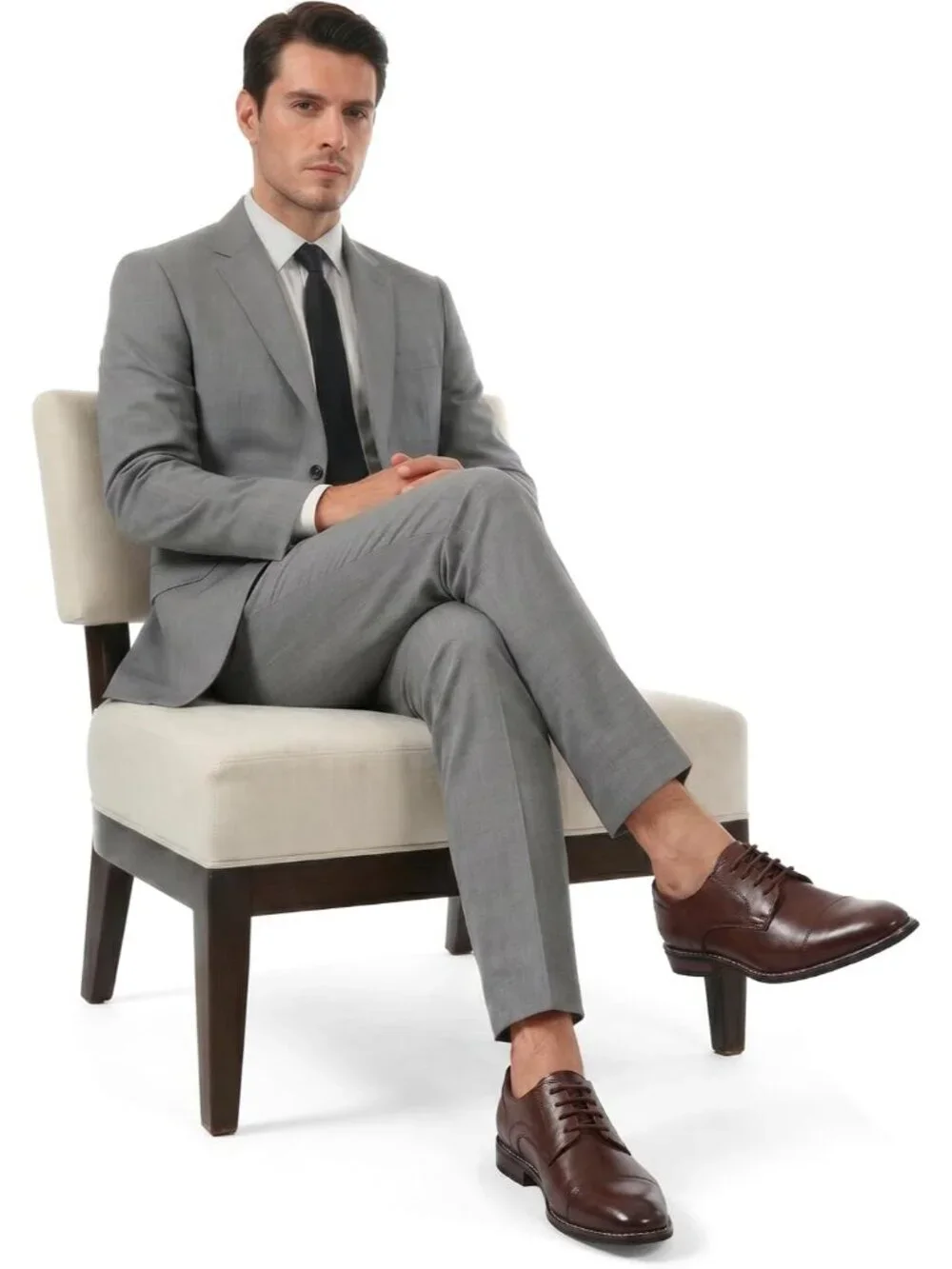 Men Brown Leather Wingtip Cap Toe Durable Sole Business Derby Oxford Dress Shoes
